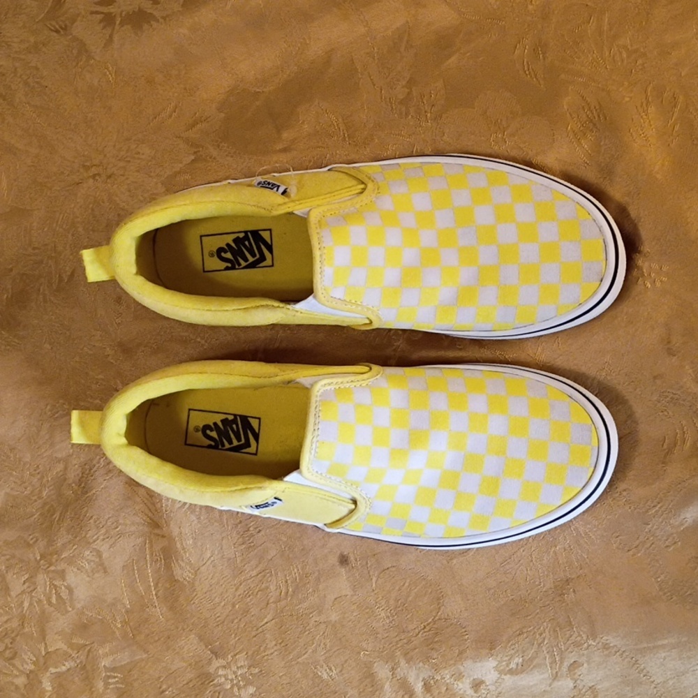 VANS Brighten  Yellow Checkered Slip-On Shoes Women's 5.0 - Picture 2 of 8